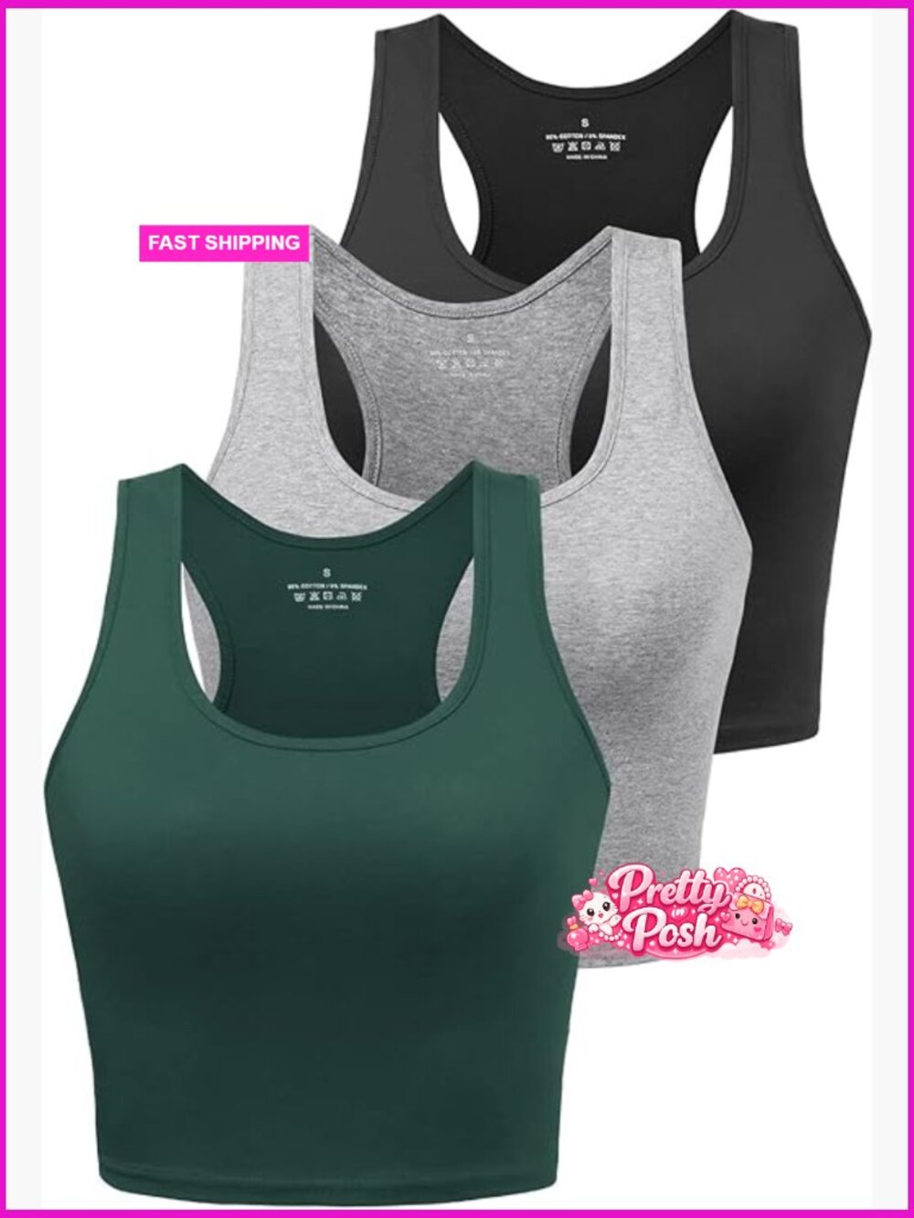 Cotton Spandex Racerback Crop Tank Top for Women Workout Yoga